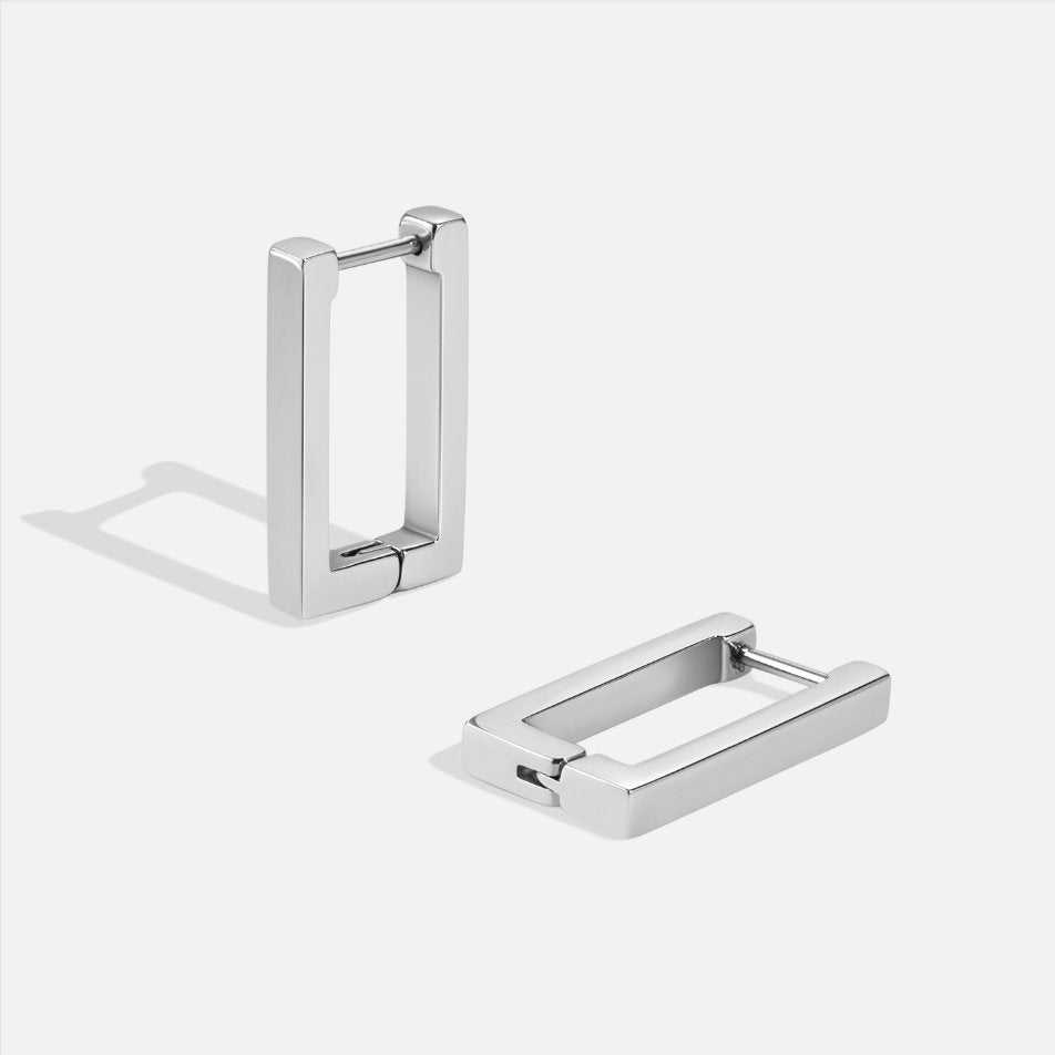 Silver Rectangle Hoop Earrings