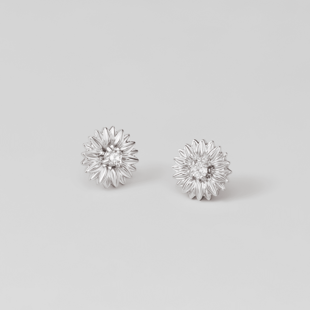 Silver Sunflower Stud Earrings