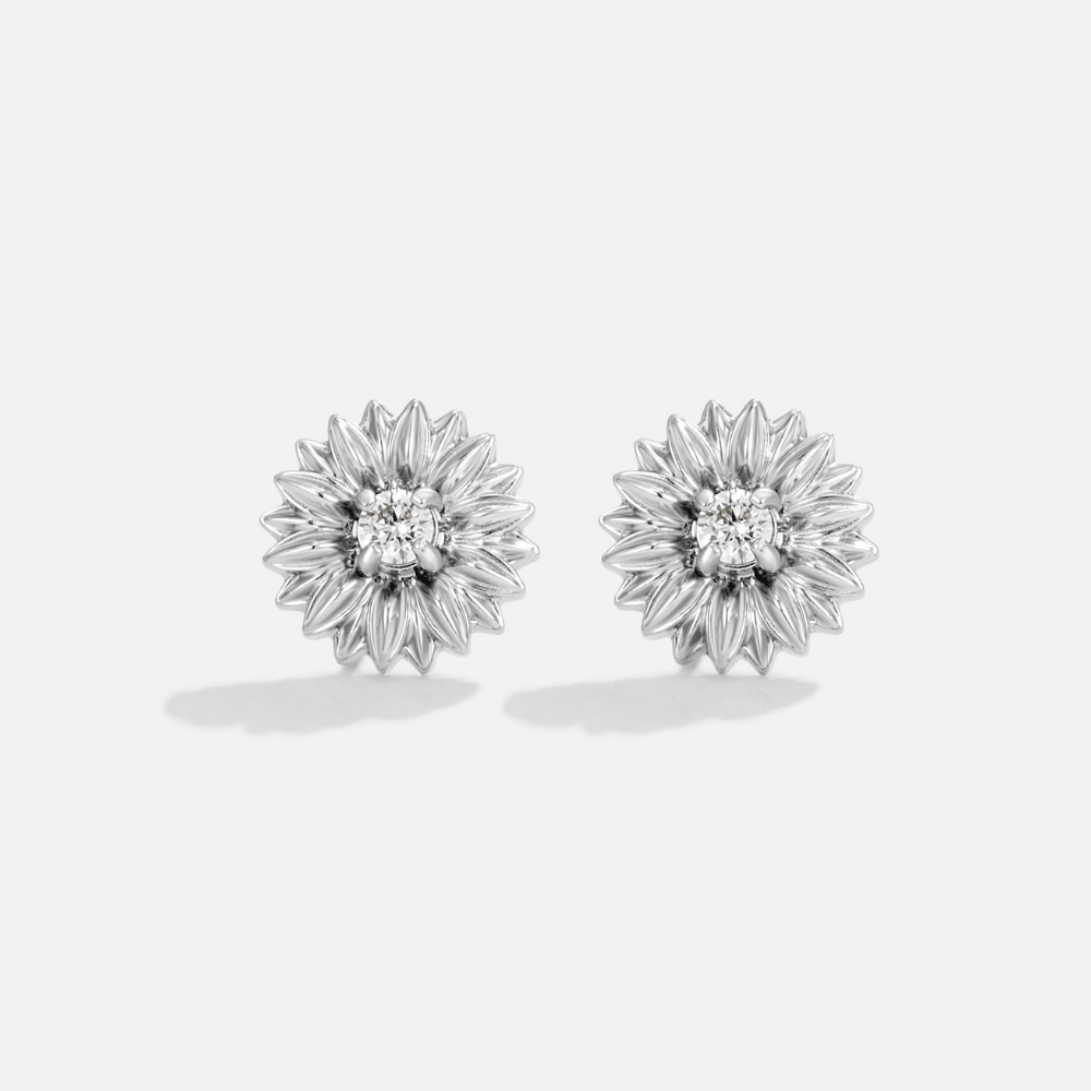 Silver Sunflower Stud Earrings
