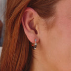 Silver Tiger Eye Cube Hoop Earrings
