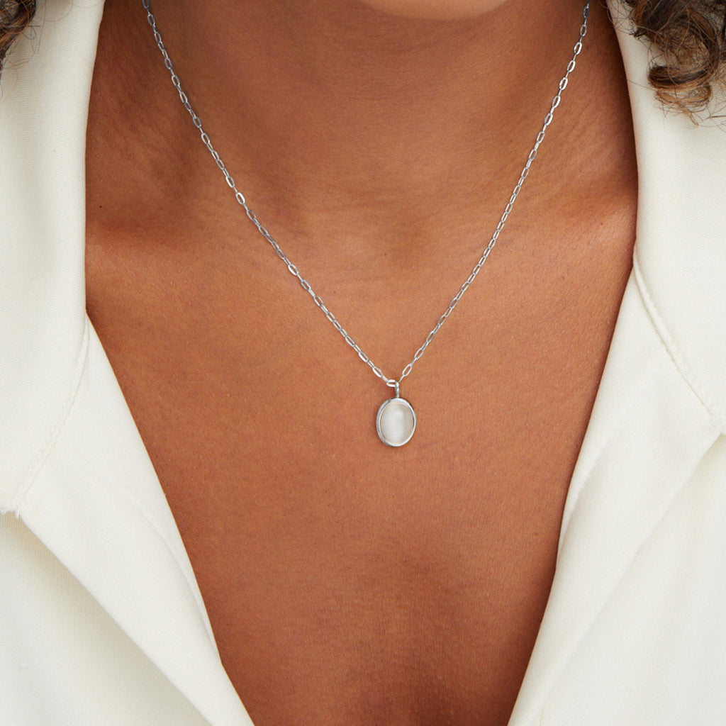 Silver White Opal Necklace