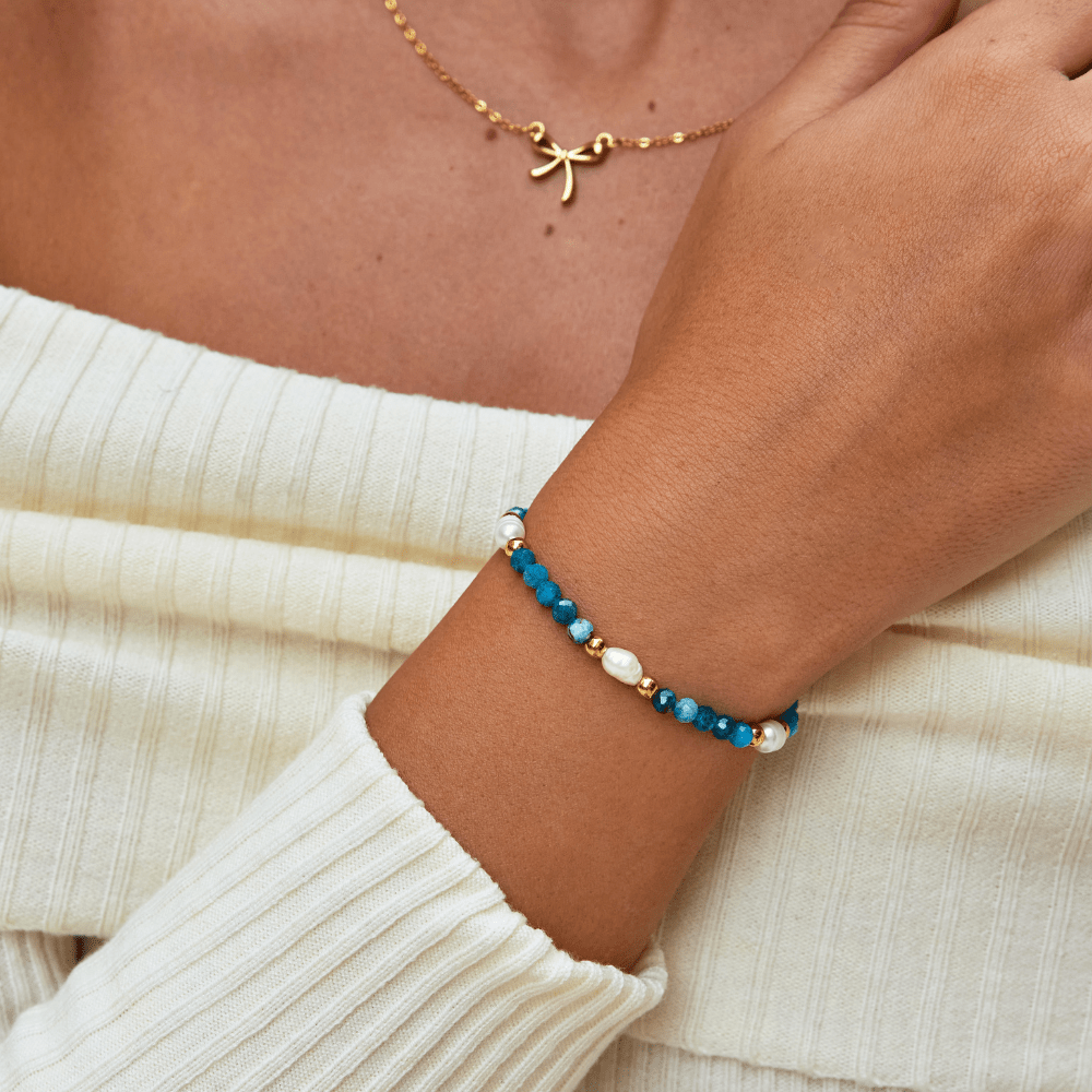 Turquoise Blue & Pearl Bead Bracelet