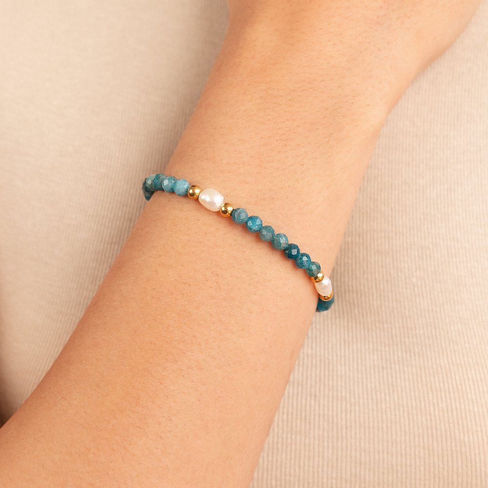 Turquoise Blue & Pearl Bead Bracelet