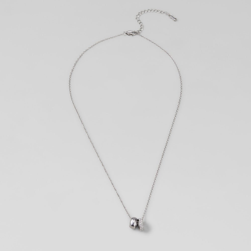 Twin Silver & Crystal Ring Pendant Necklace
