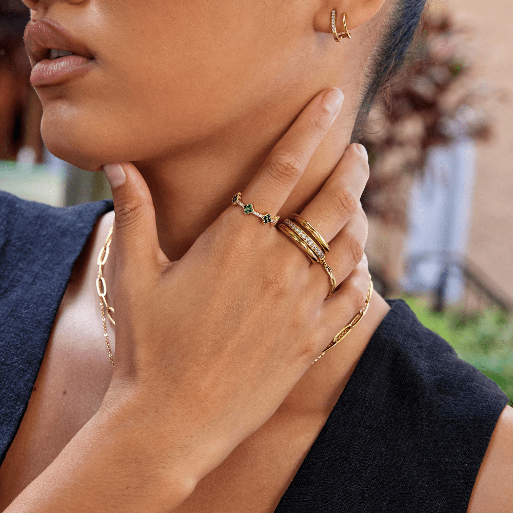 Vana Trio Gold & Crystal Ring Set