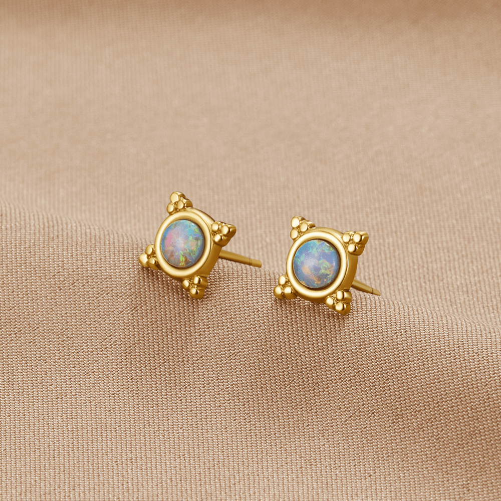 Vintage Blue Opal Stud Earrings