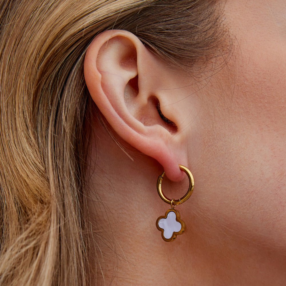 White Clover Hoop Earrings