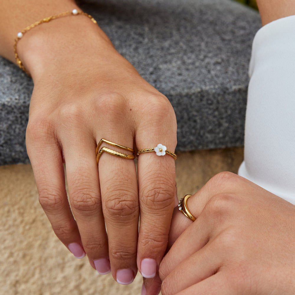 White Petal Shell Ring